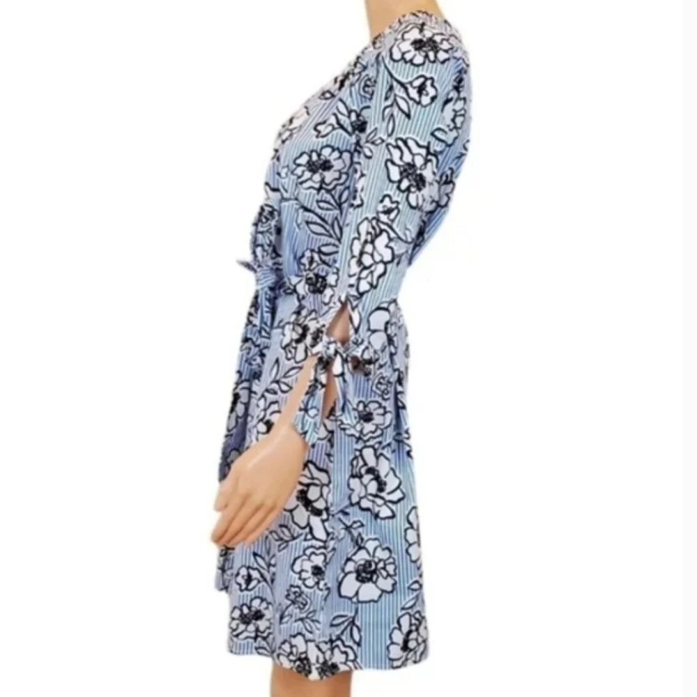 NEW Como vintage blue stripe floral 3/4 sleeve Dress